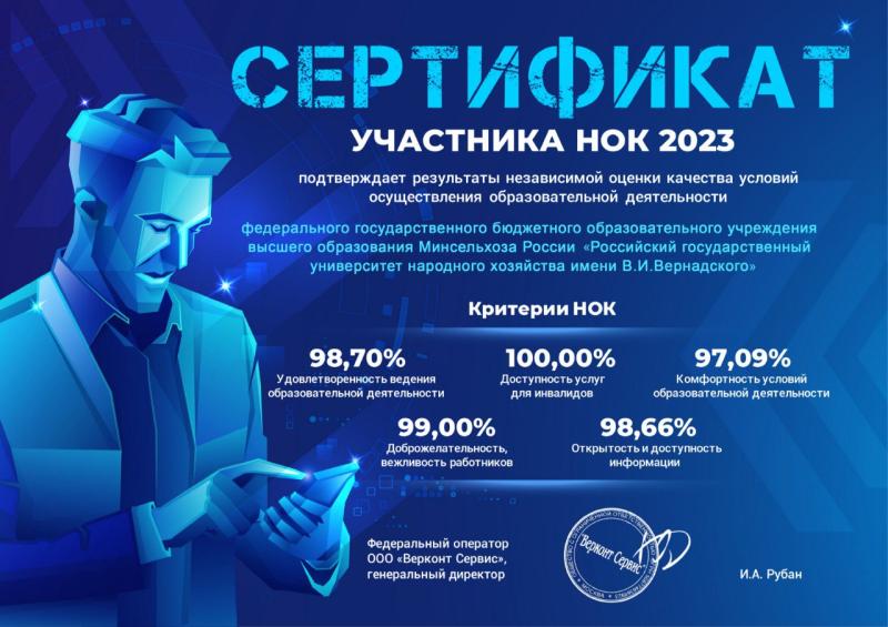 Независимая оценка качества образования подтвердила высокий уровень реализуемых в 2023 году программ Университета Вернадского